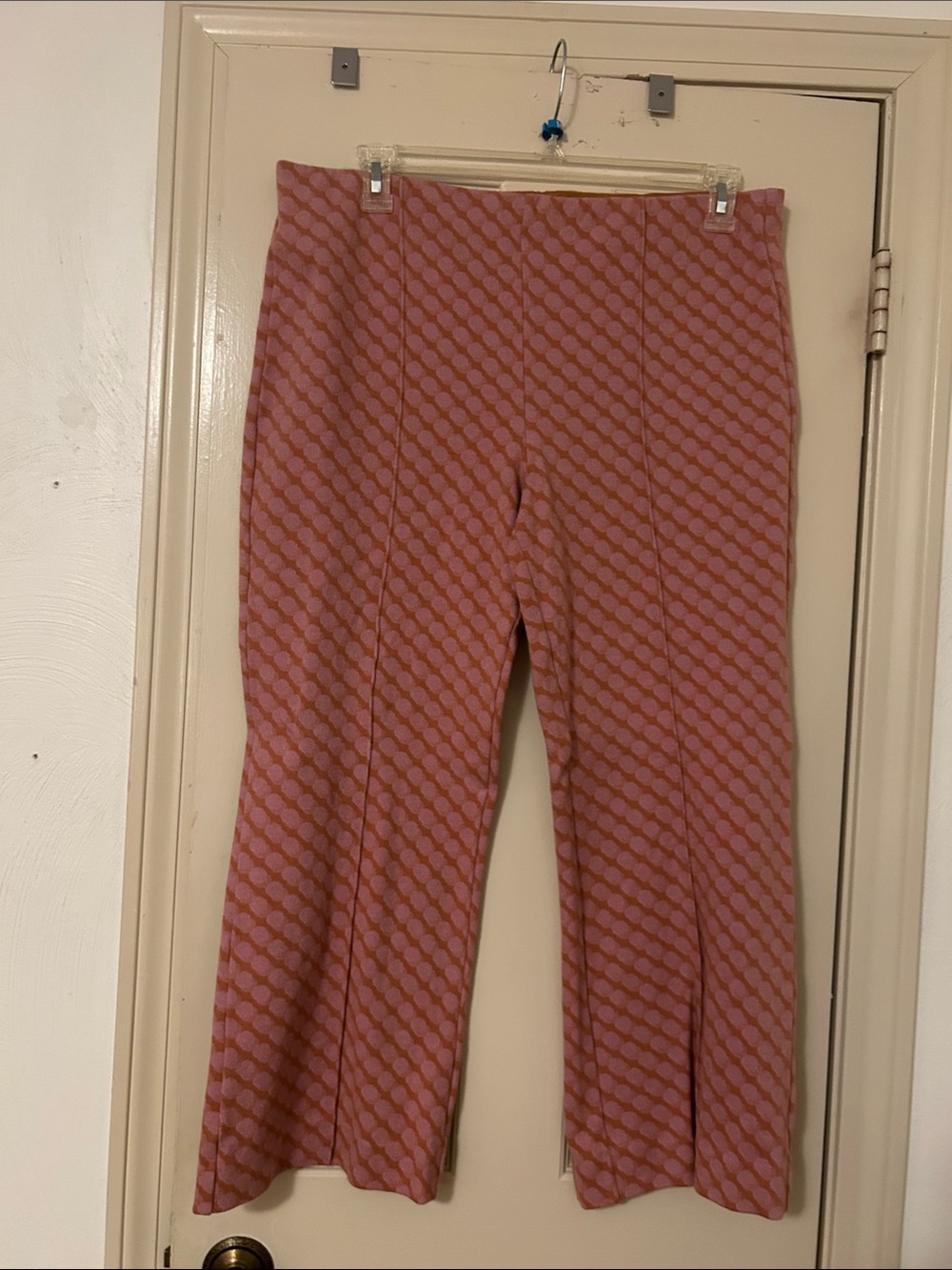 Anthropologie  Margot Pink & Rust Geometric Boot-Cut Knit Pants